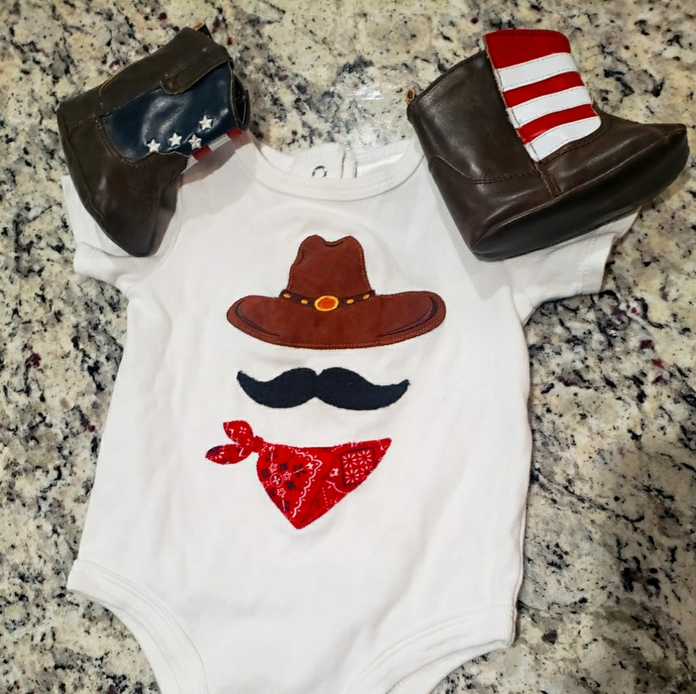 USA Cowboy outfit 6mo Onesie & Boots